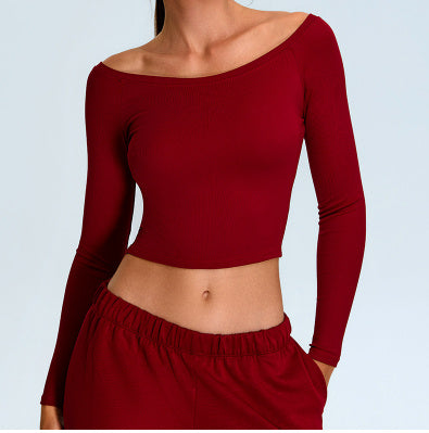 Versatile Ribbed Off Shoulder Long Sleeve Crop Top Everyday Essential