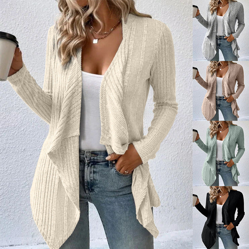 Cozy Ribbed Knit Long Sleeve Open Front Cardigan for Effortless Layering Style