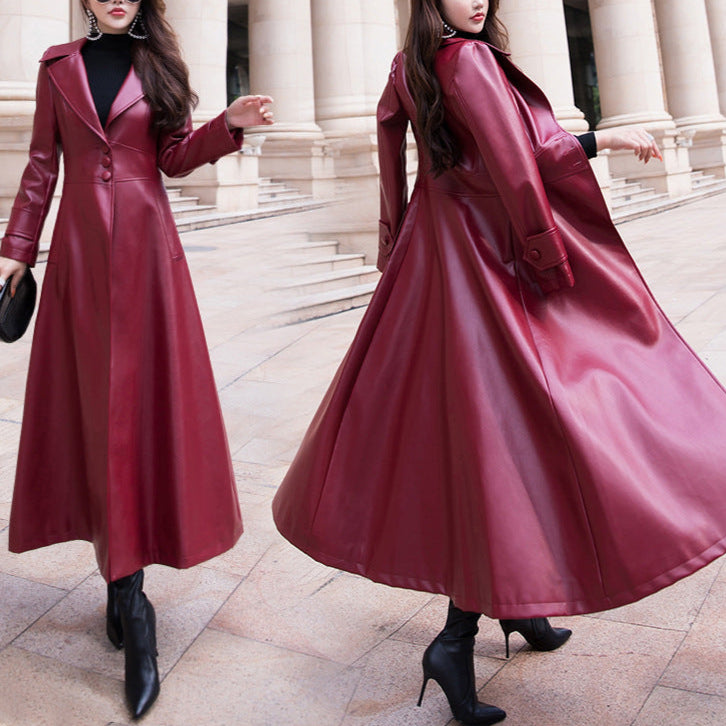 Noir Faux Leather Trench Coat