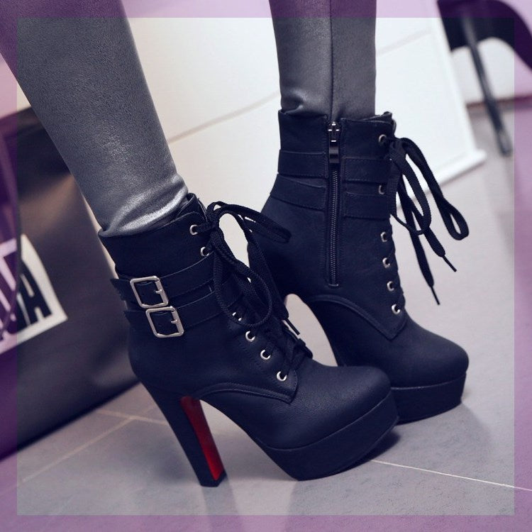 Chic Lace-Up Platform Ankle Boots