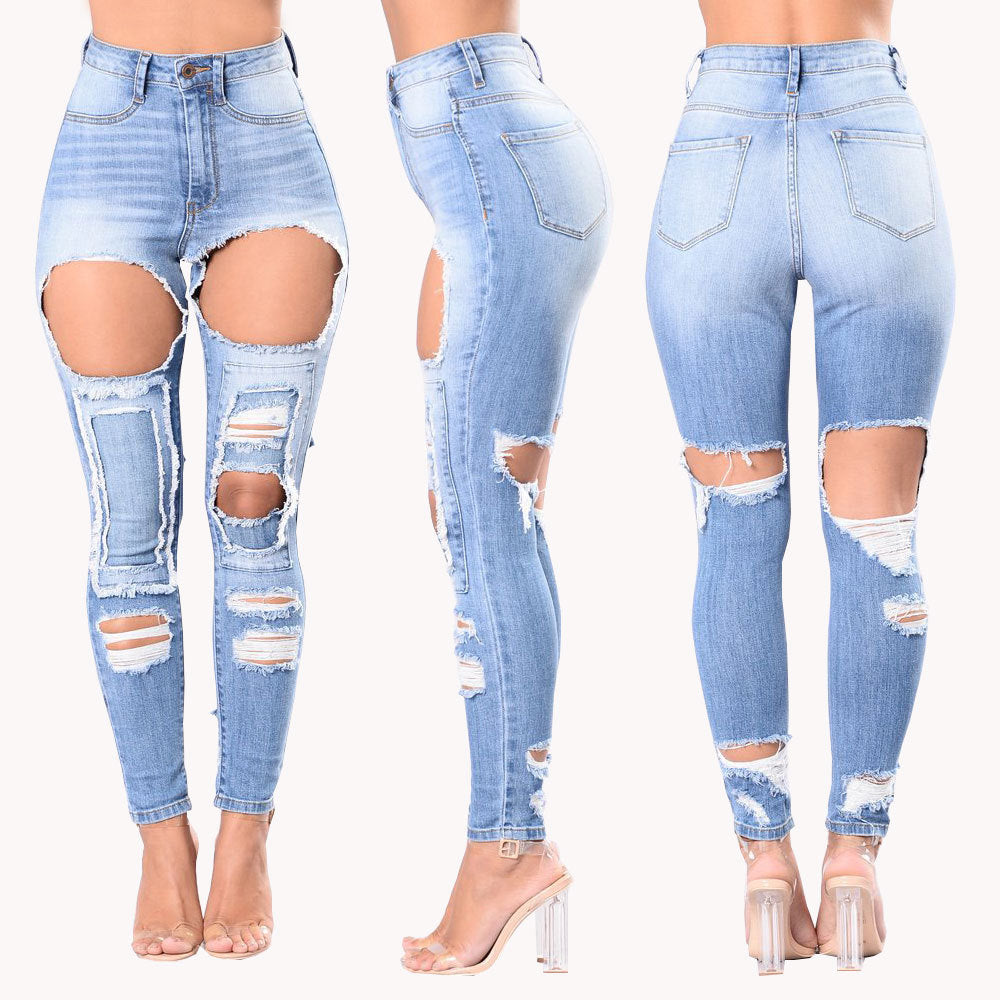 Trendy High-Waisted Ripped Skinny Jeans
