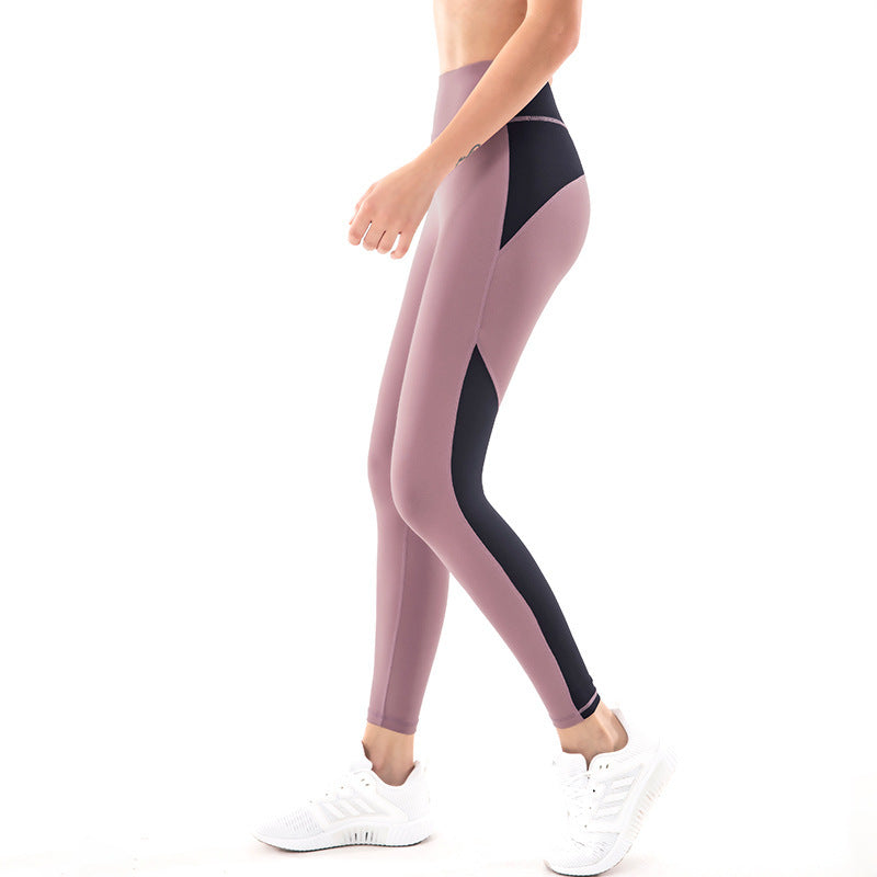 High Waisted Quick Dry Fitness Leggings with Color Block Design