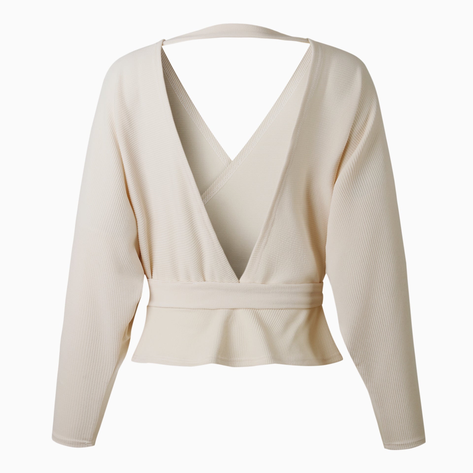 Elegant V-Neck Crossover Knit Wrap Top with Tie Waist