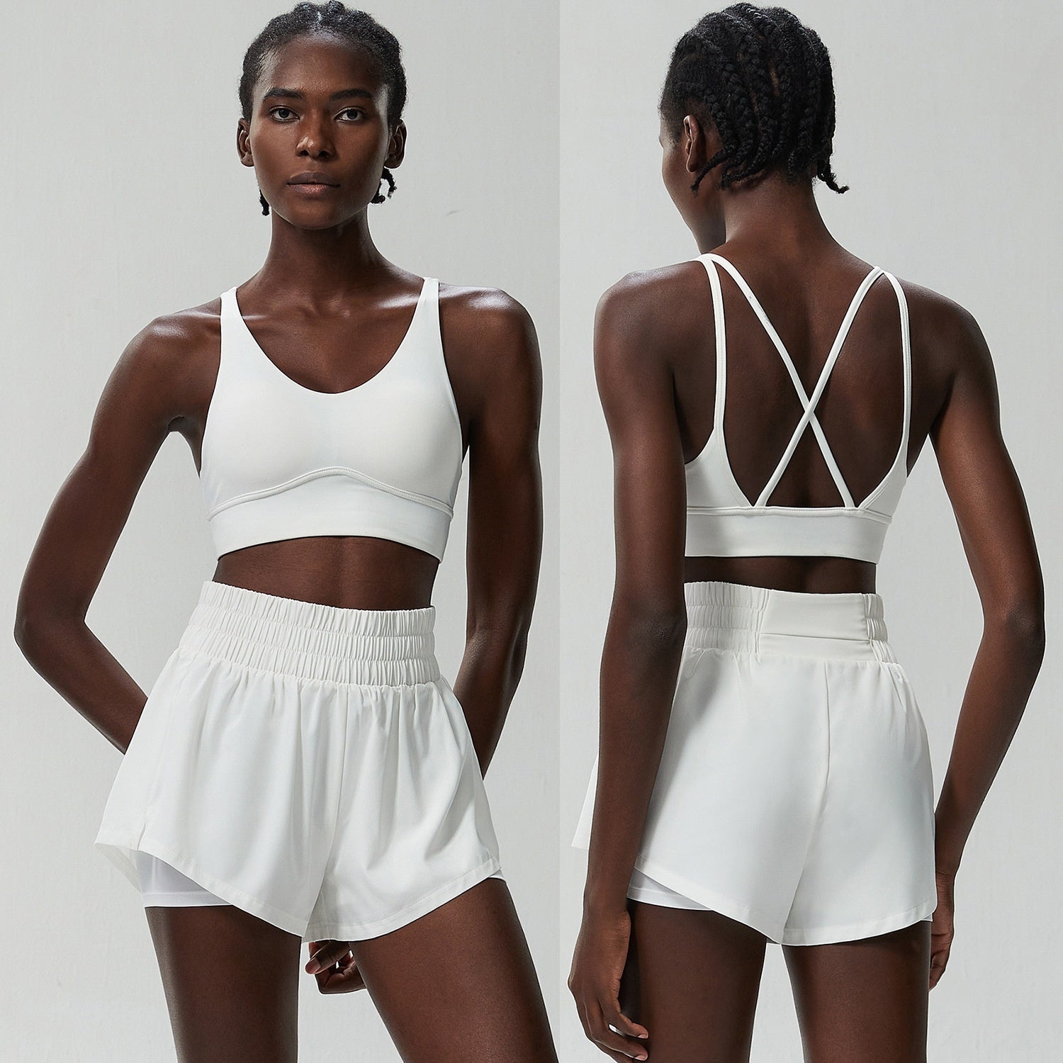 Quick Drying Nylon Athletic Crop Top and Dolphin Line Shorts Set for Fitness and Yoga