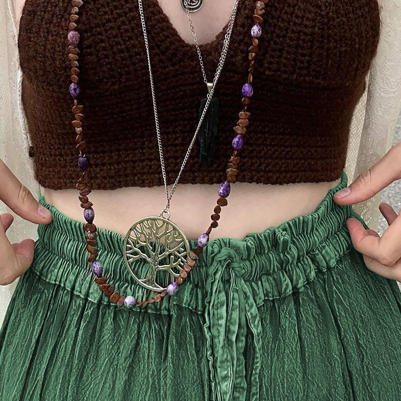 Bohemian Tiered Green Print Flowy Maxi Skirt with Elastic Drawstring Waist