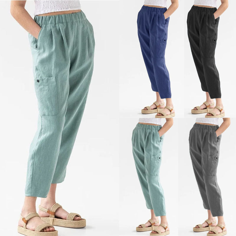 Women's Loose High Waist Cotton Linen Casual Pants with Pockets