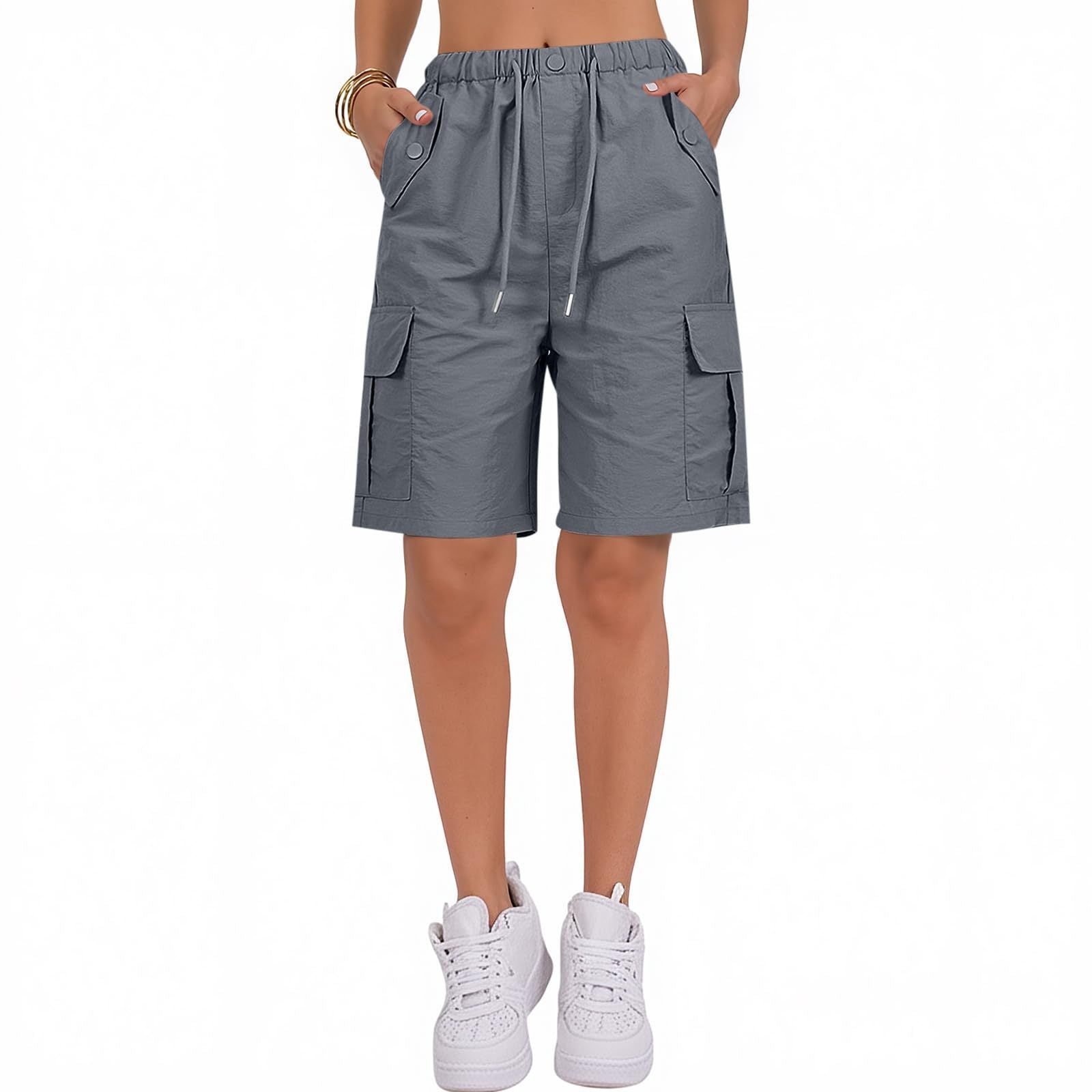 Comfortable Quick-Drying Women's Casual Cropped Cargo Shorts with Pockets