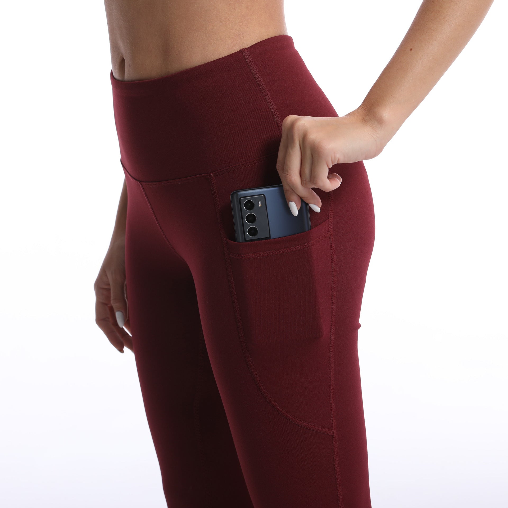 Excellent Nude Feel Cropped Yoga Leggings with Pockets & Hip Lift