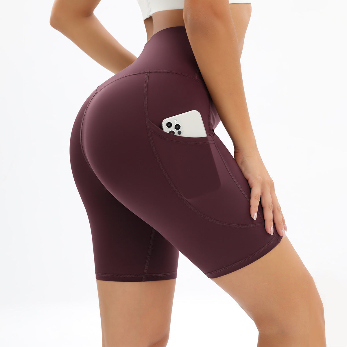 Women's High Waist Double Sided Hip Lifting Performance Cycling Shorts with Pockets