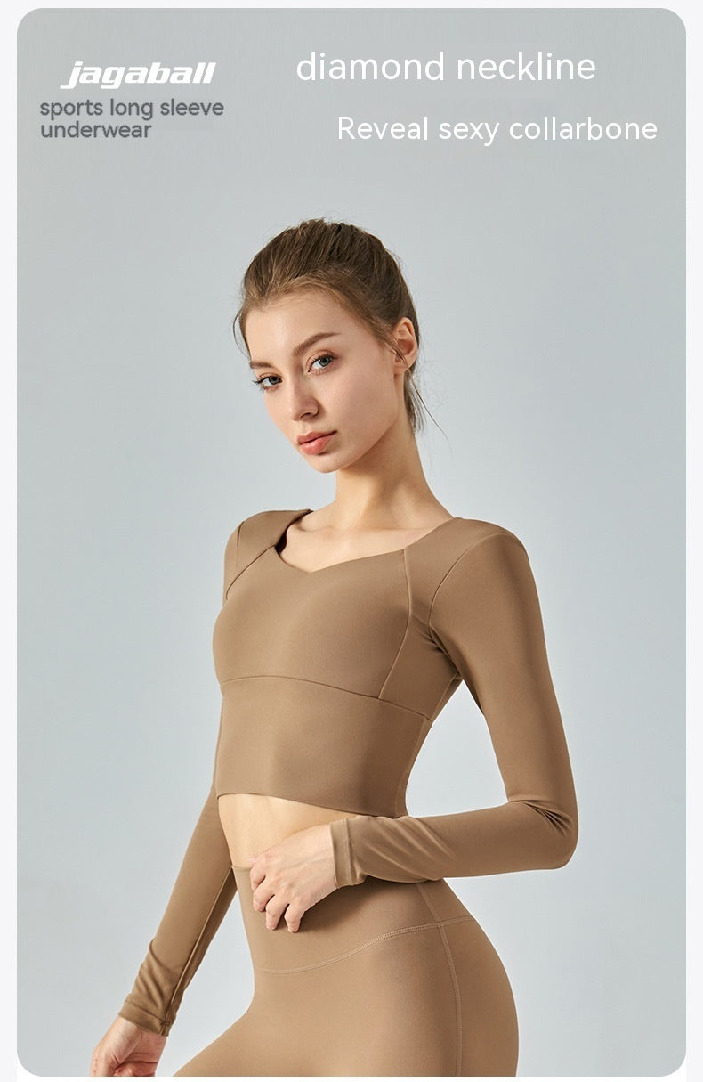 Comfortable Women's Long Sleeve Activewear Crop Top with Built-in Chest Pad for Workout and Yoga