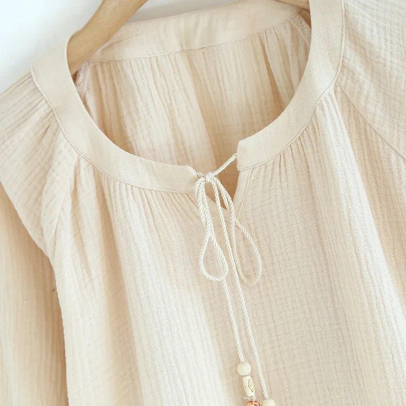 Comfortable Women's Pure Cotton Tassel Detail Home Wear Pajama Suit