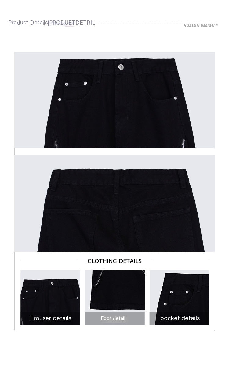 Black Baggy Zipper Jeans - Edgy Streetwear Style