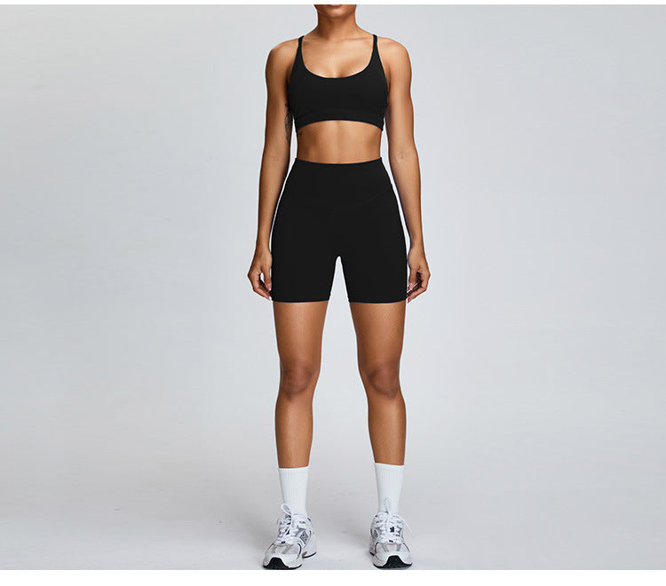 High Waisted Sculpting Workout Shorts and Racerback Sports Bra Set