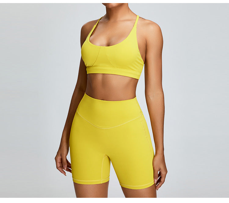 High Waisted Sculpting Workout Shorts and Racerback Sports Bra Set