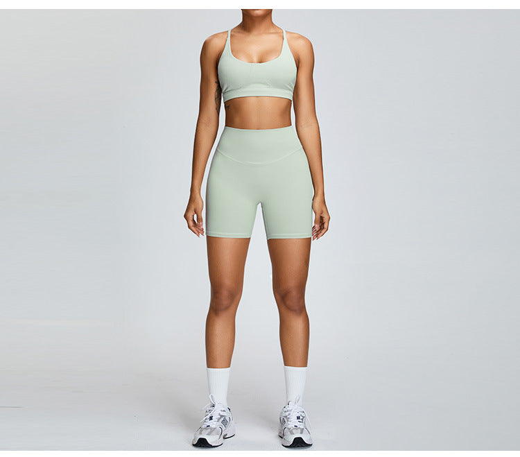 High Waisted Sculpting Workout Shorts and Racerback Sports Bra Set