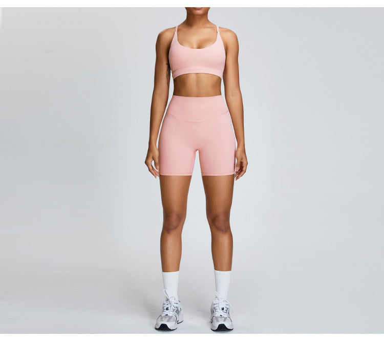 High Waisted Sculpting Workout Shorts and Racerback Sports Bra Set