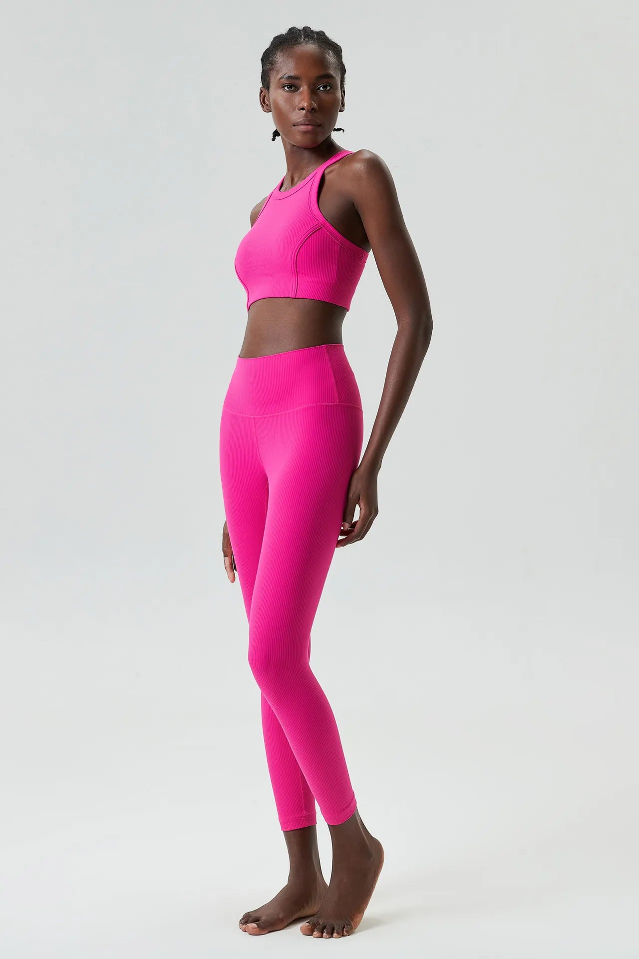Comfortable Ribbed Longline Activewear Sports Bra for Yoga and Running Workouts