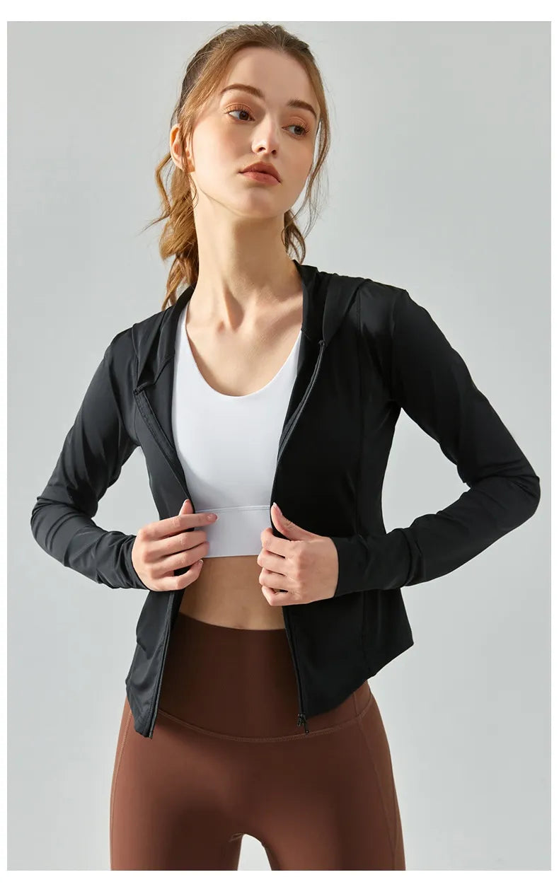 Breathable Slim Fit Long Sleeve Performance Hoodie Jacket for Women