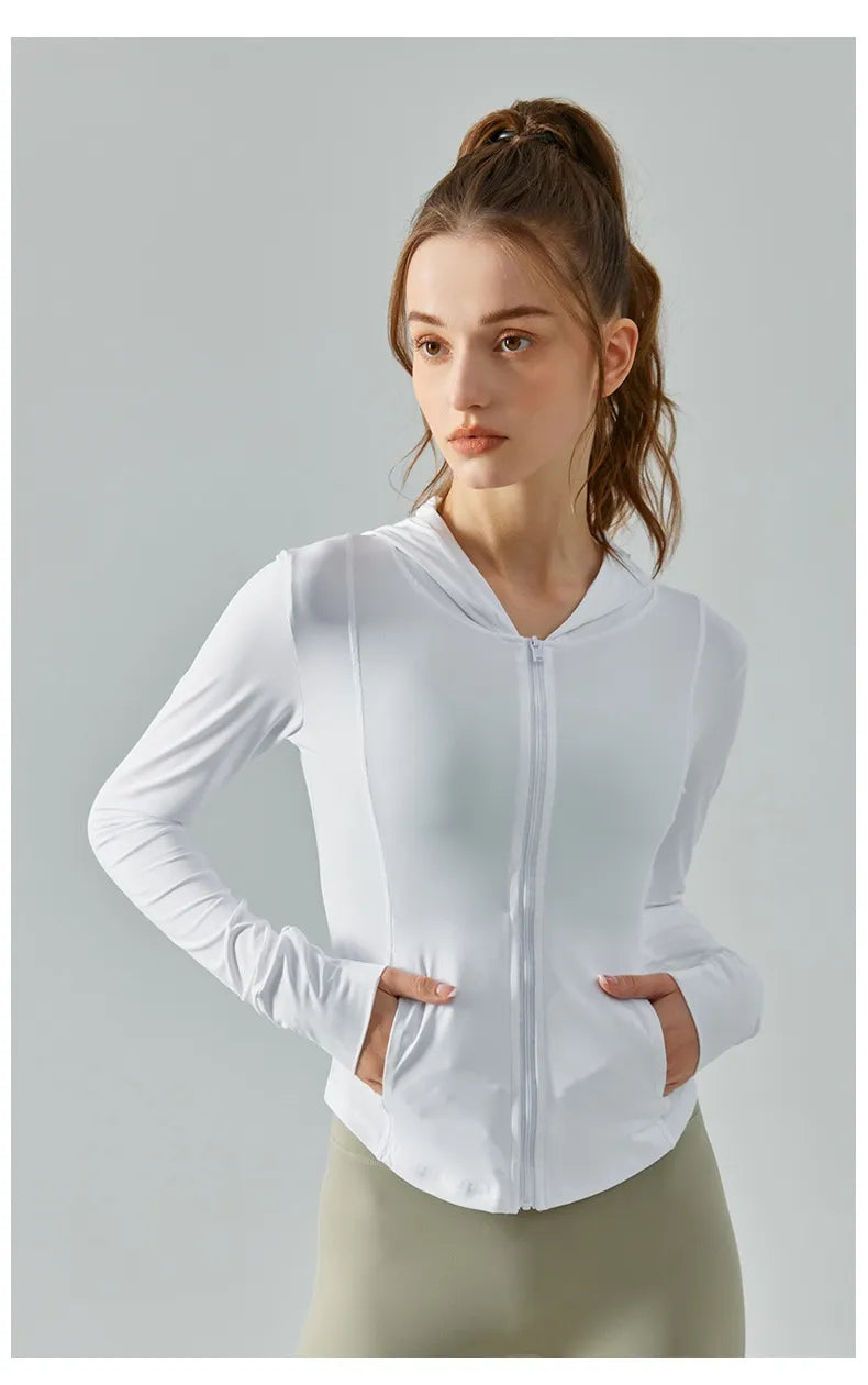 Breathable Slim Fit Long Sleeve Performance Hoodie Jacket for Women