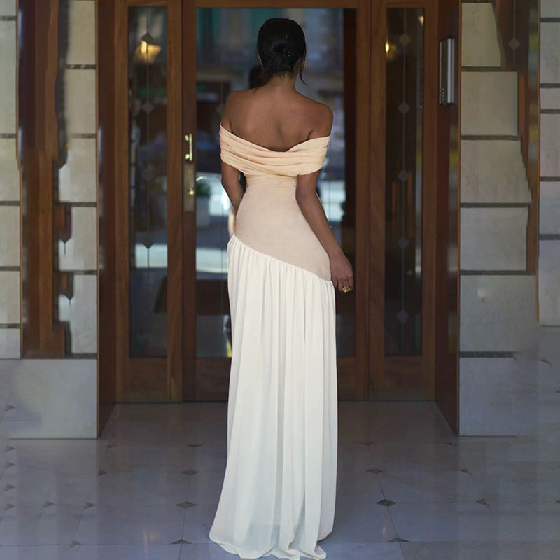 Women's Off-Shoulder Bodycon Dress - Color Contrast Fit