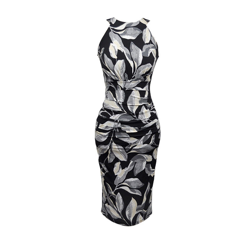 Elegant Floral Print Halter Neck Bodycon Midi Dress for Summer Occasions