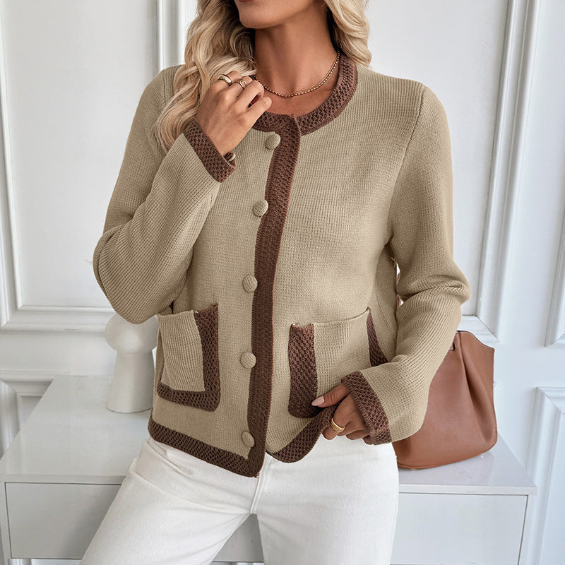 Chic Contrast Trim Knitted Cardigan Cozy Sweater Coat