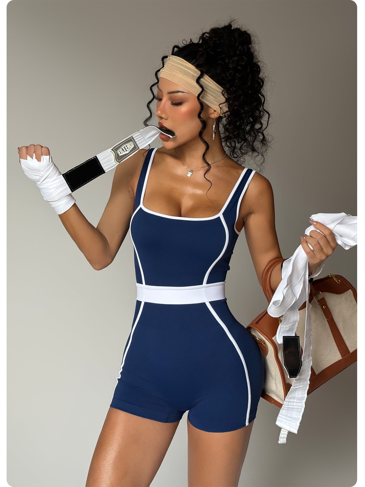 Sleek Contrast Trim Athletic Jumpsuit Shorts for Active Lifestyles