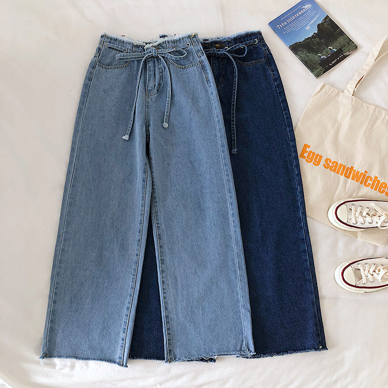 High-Rise Raw Edge Wide Leg Jeans