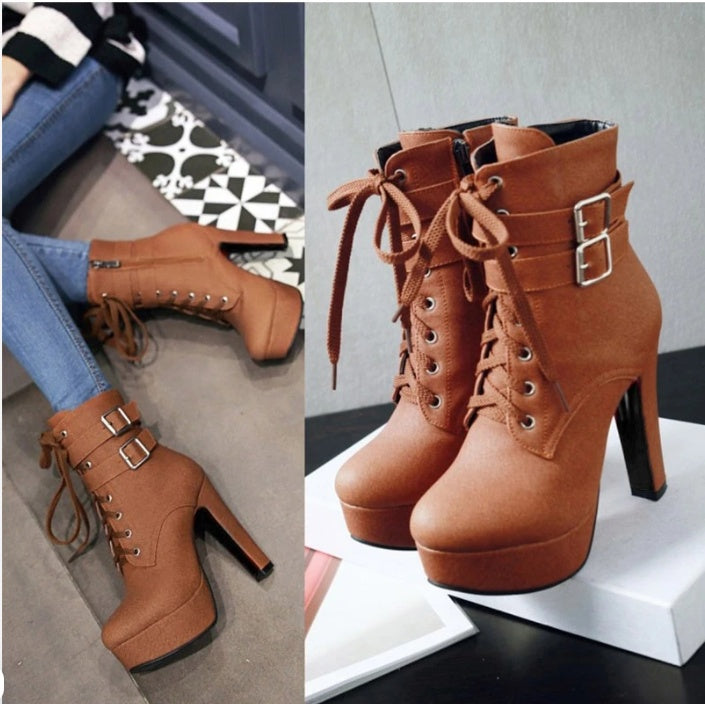 Chic Lace-Up Platform Ankle Boots