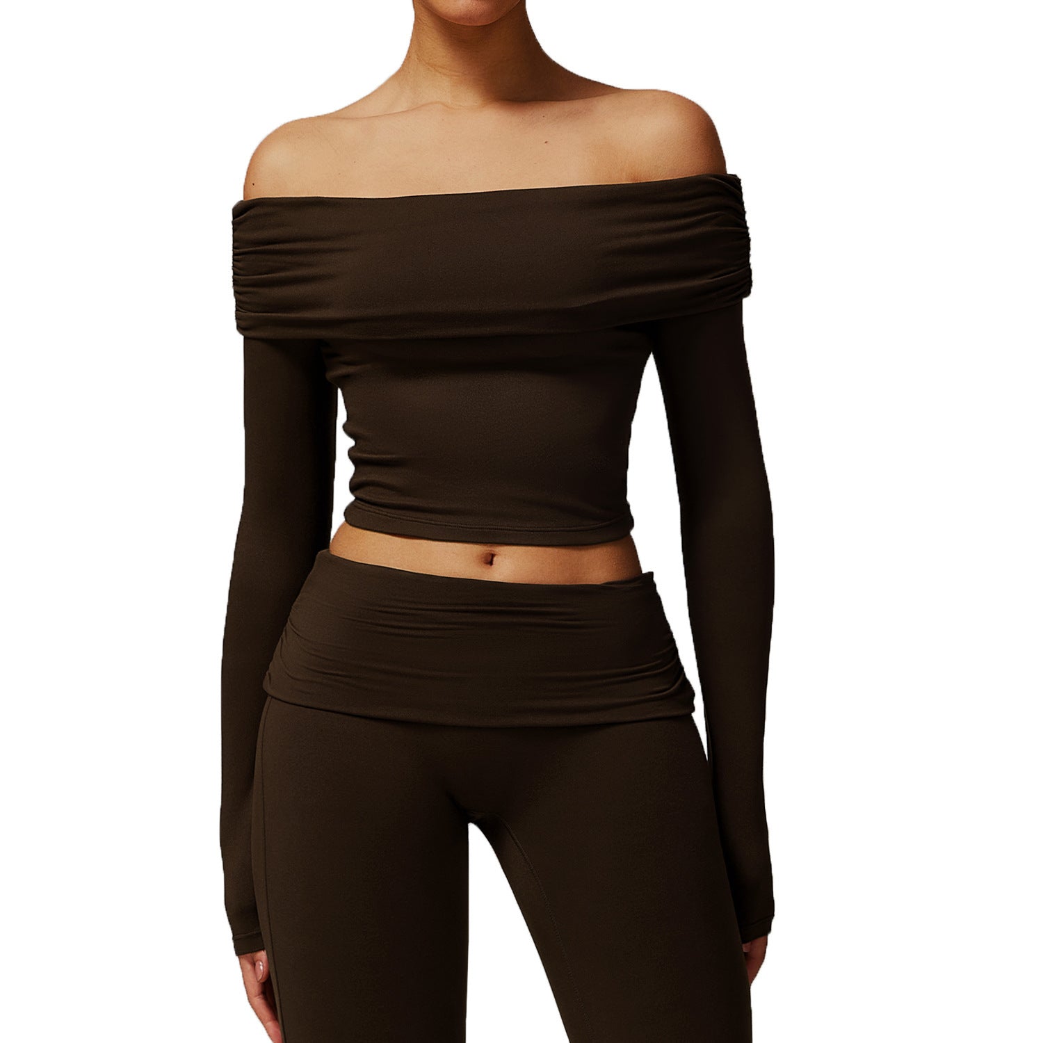 Chic Off Shoulder Long Sleeve Crop Top for Yoga and Everyday Style