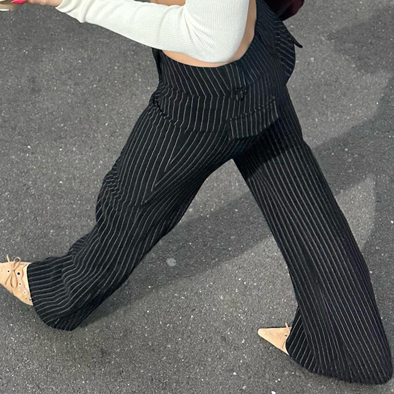 Trendy Pinstripe Low-Rise Pants for Women - Casual & Chic