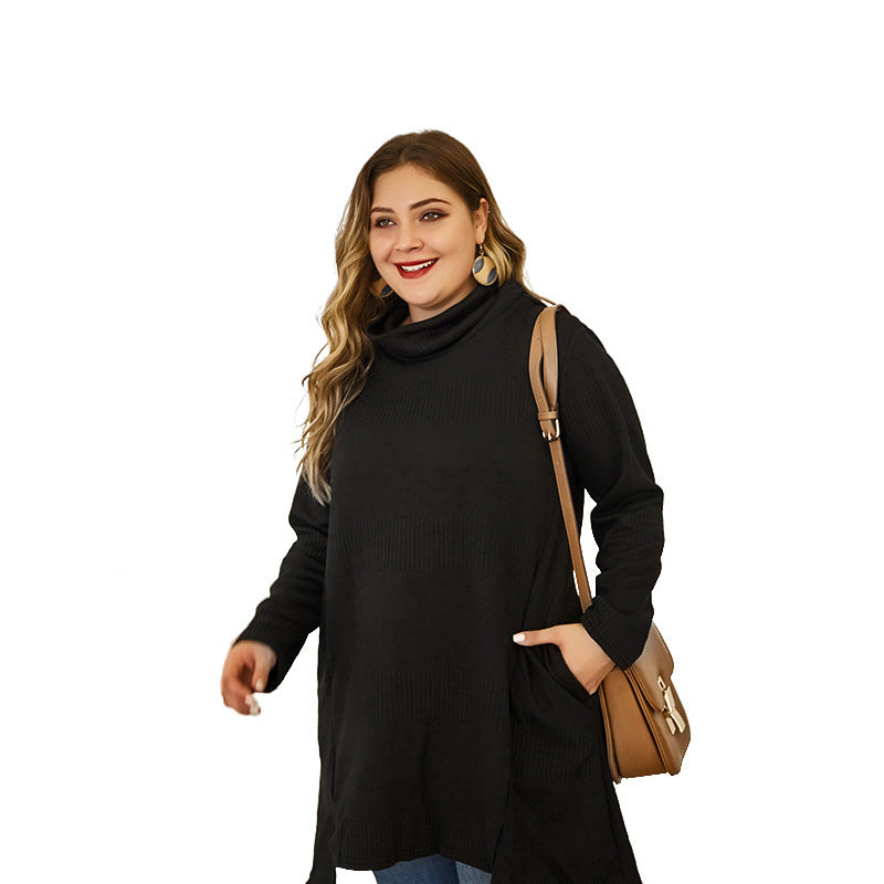 Comfortable Ribbed Knit Turtleneck Tunic Sweater for Everyday Style
