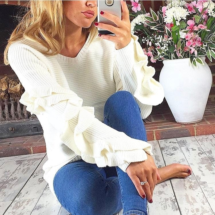 Adeline Ruffle Sleeve Knit Sweater