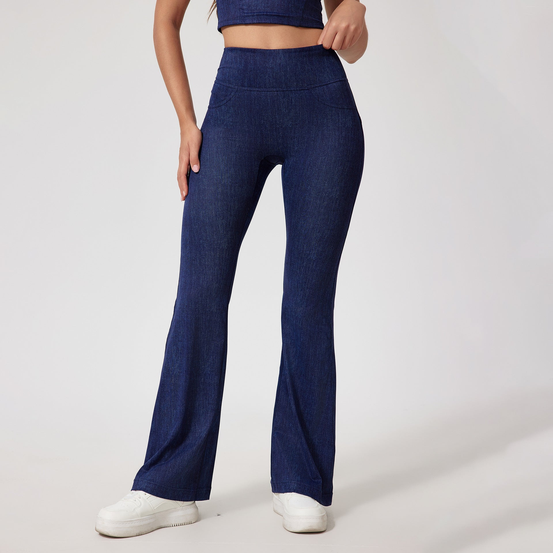 Ariana Vogue Seamless High-Waist Denim Print Flare Activewear Leggings