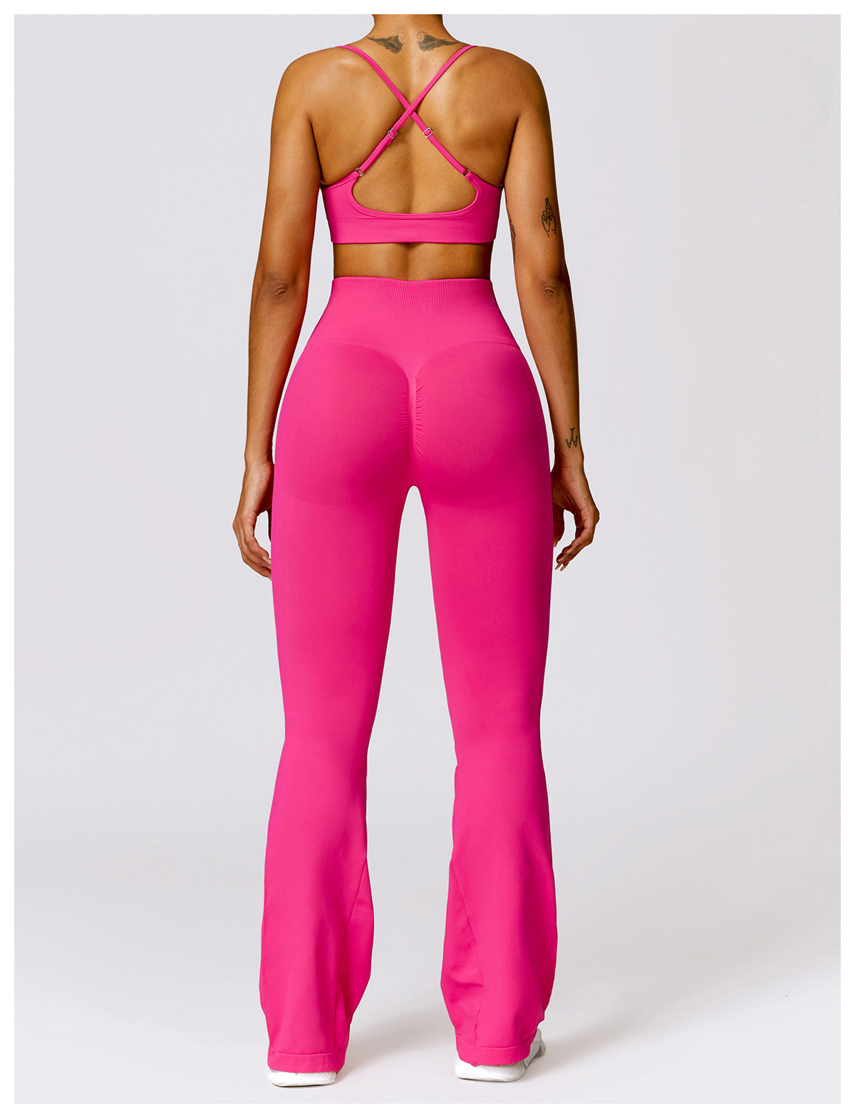 Seamless Ribbed Long Sleeve Crop Top and Flare Leggings Activewear Set