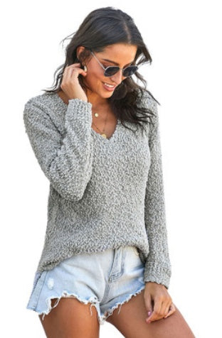 Comfortable Textured Knit V-Neck Pullover Sweater for Everyday Style