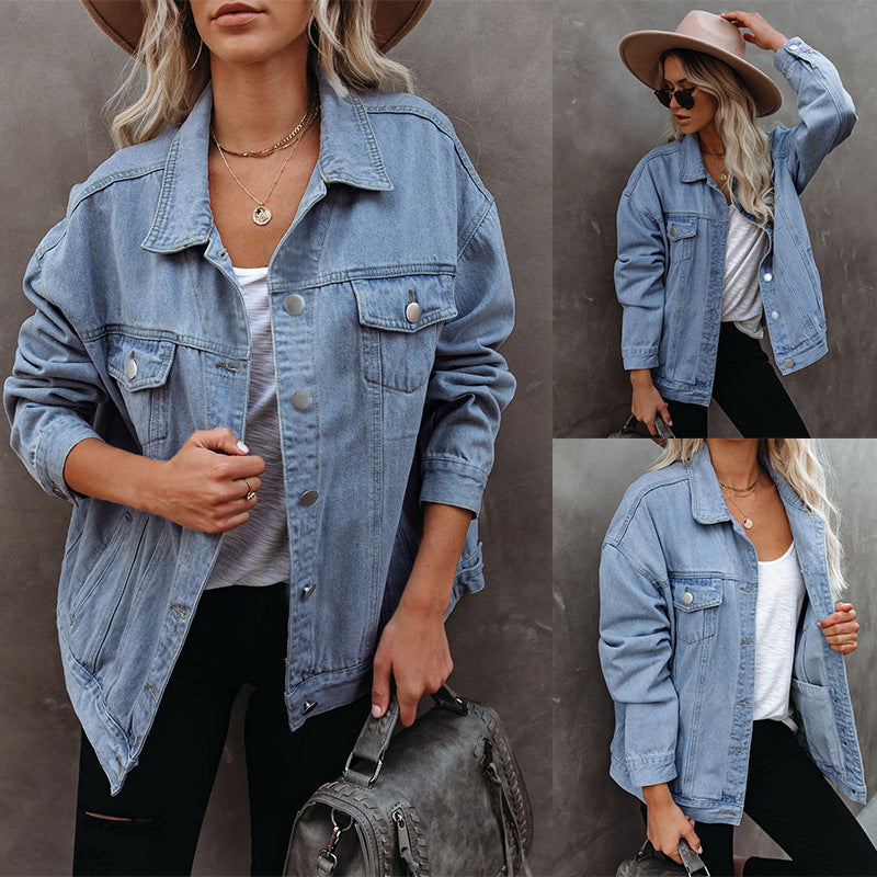 Relaxed Fit Denim Style Everyday Jacket with Button Front