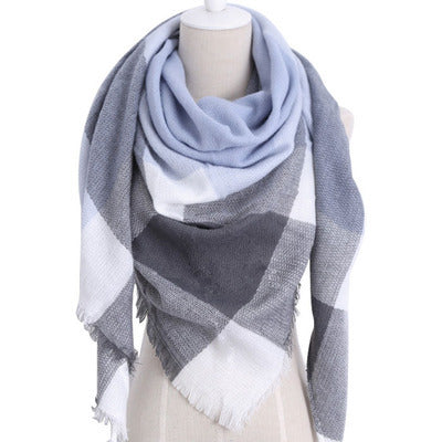 Cozy Plaid Triangle Shawl Scarf