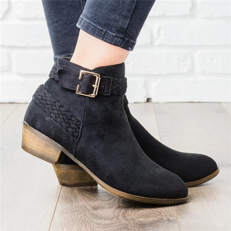 Chic Suede Ankle Boots with Buckle