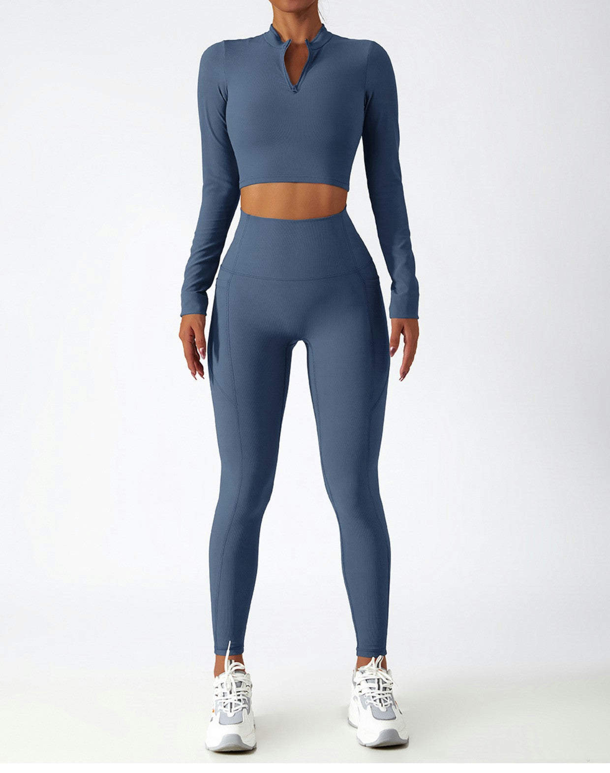 Comfortable Ribbed Long Sleeve Activewear Set with High Waist Leggings for Yoga and Training