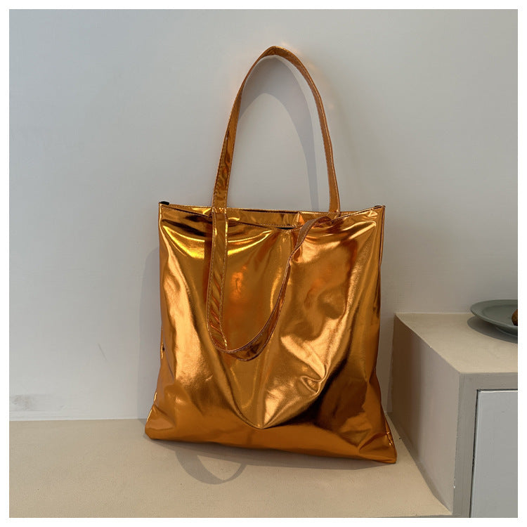 Trendy Metallic Shine Soft Tote Bag