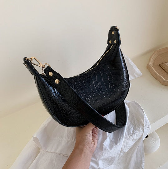 Retro Crocodile Texture PU Leather Baguette Crossbody Bag for Women