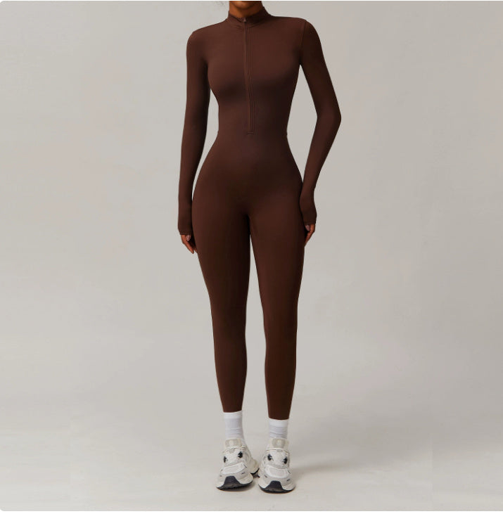 Cozy Fleece Lined Long Sleeve Activewear Jumpsuit for Winter Workouts and Leisure