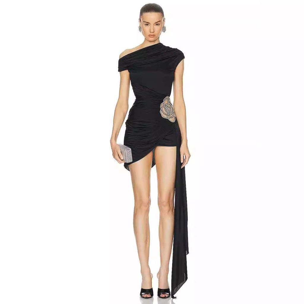 Chic One Shoulder Mesh Bodycon Mini Dress - Ruched Party Ready Style