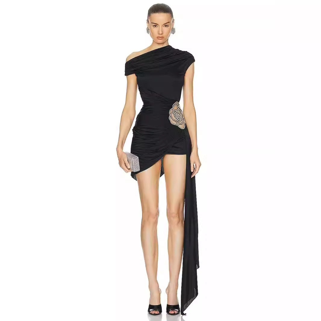 Chic One Shoulder Mesh Bodycon Mini Dress - Ruched Party Ready Style