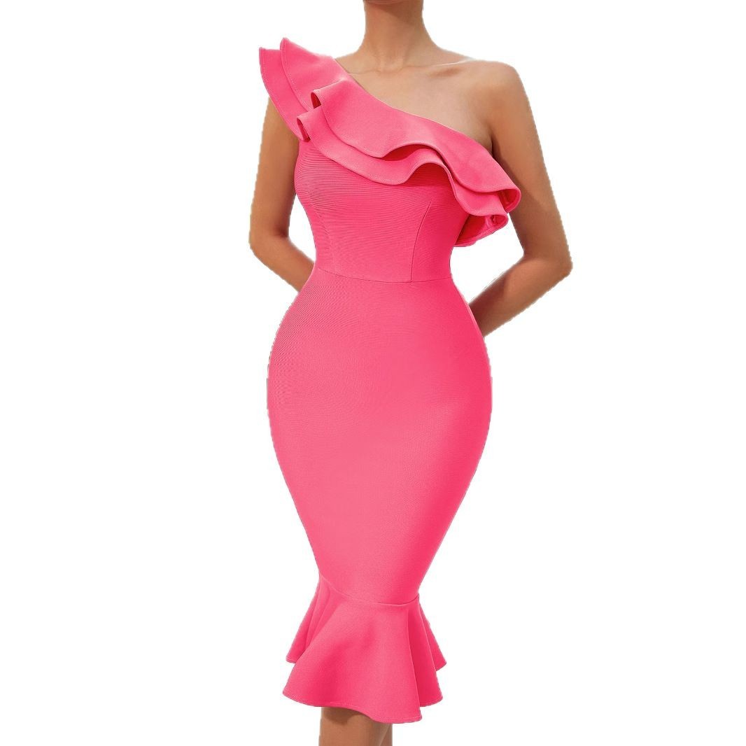 Elegant Off-Shoulder Ruffle Bandage Midi Dress - Ariana Vogue