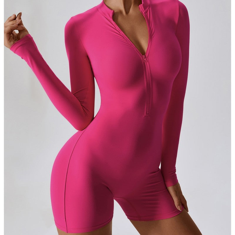 Sleek Long Sleeve Zippered Athletic Fitness Jumpsuit for Dynamic Workouts