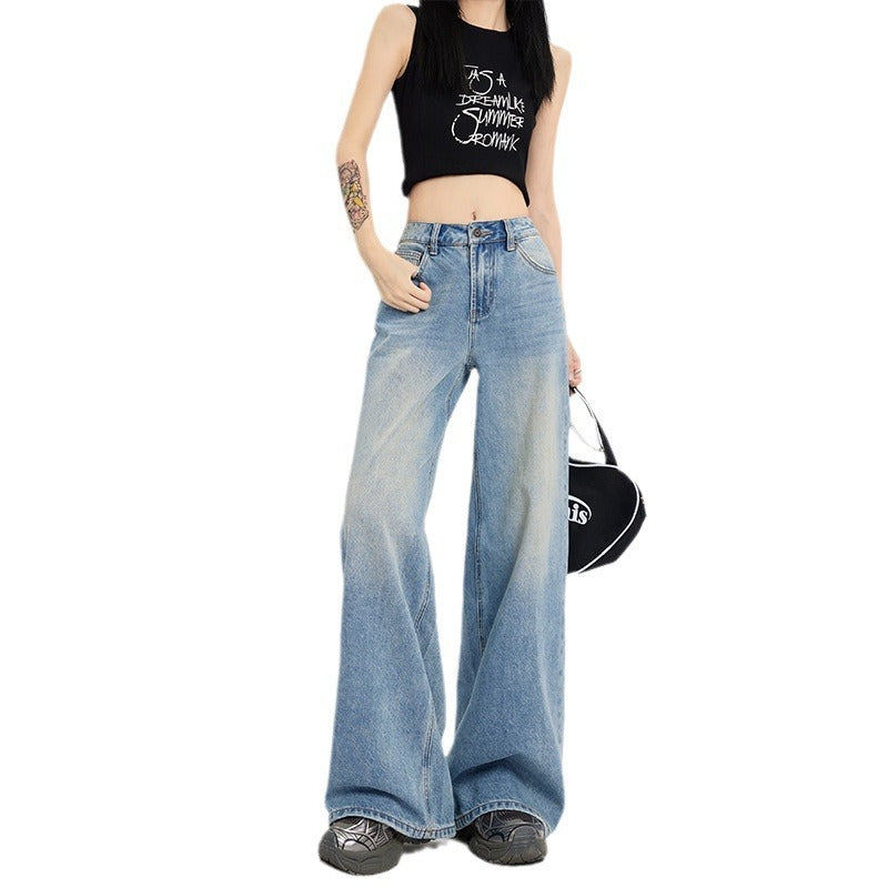 Women's High Waist Retro Loose Wide Leg Jeans - Casual Denim