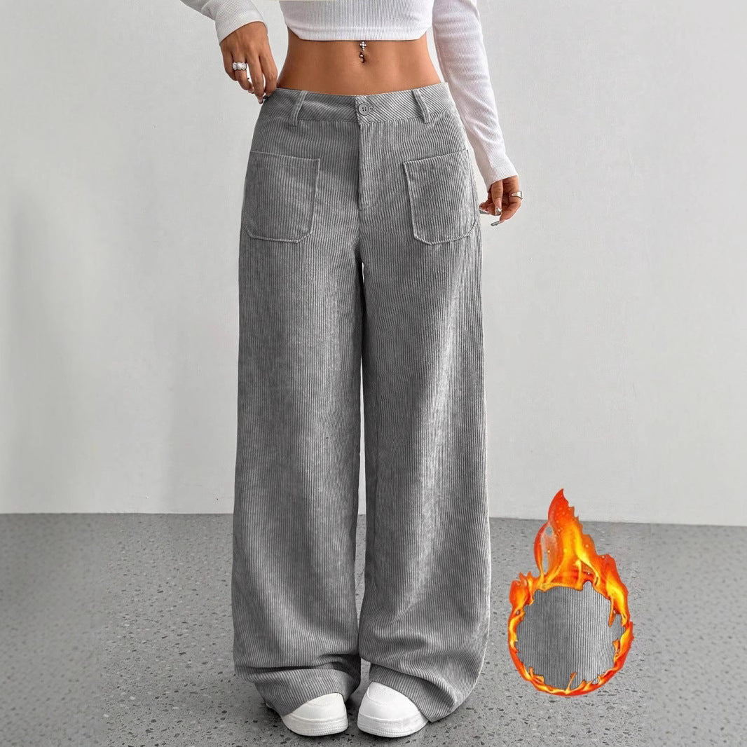 Chic Corduroy Wide Leg Pants with Pockets - Loose Fit Street Style