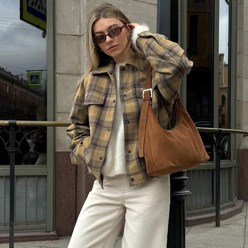 Versatile Plaid Wool Blend Button Up Shacket for Casual Everyday Style